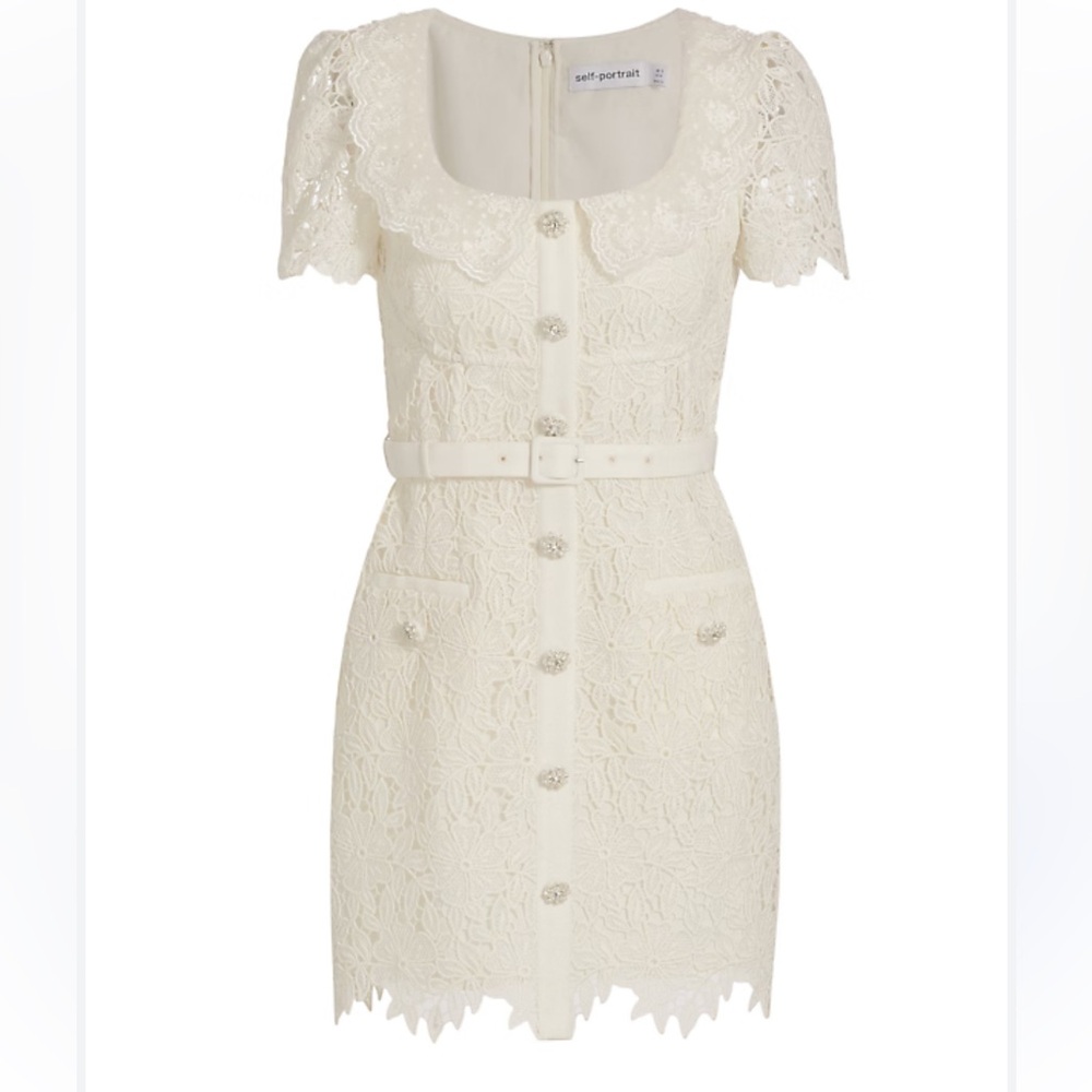 self-portrait guipure lace belted minidress